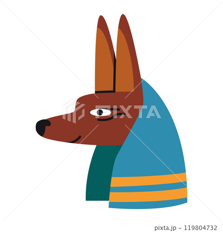 Cute funny ancient Egyptian god Anubis, jackal head. Trendy modern vector illustration isolated on white background, hand drawn, flat design Cute funny ancient Egyptian god Anubis, jackal head. Trendy modern vector illustration isolated on white background, hand drawn, flat design 119804732