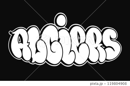 Algiers - single word, letters graffiti style. Vector hand drawn logo. Funny cool trippy word Algiers, fashion, graffiti style print t-shirt, poster concept Algiers - single word, letters graffiti style. Vector hand drawn logo. Funny cool trippy word Algiers, fashion, graffiti style print t-shirt, poster concept 119804908