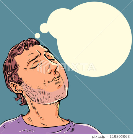 Man with closed eyes thinking. Meditation and reflection of a person. Dreaming about a product or service. 119805068