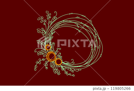 Single continuous line flower circle frame. Hand drawn round line border wedding invitation concept design one. Elegant minimalist floral sketch outline drawing vector illustration 119805266