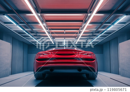 bottom side view of modern car in garage bottom side view of modern car in garage 119805671