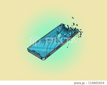 Broken broken smartphone. Repair and maintenance service for technical devices. Guarantees for buying a phone in an online store. 119805854