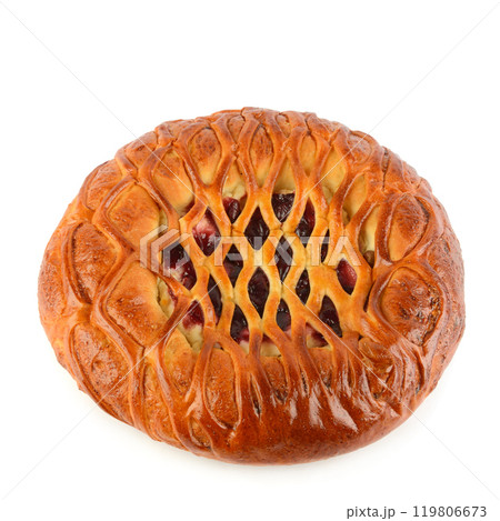 Homemade fruit pie isolated on white. 119806673