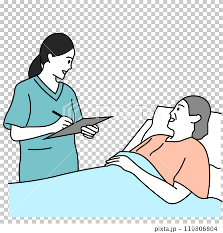 一名護士在病房檢查老年患者的插圖 一名護士在病房檢查老年患者的插圖 119806804