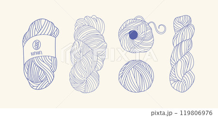 A set of balls of yarn. Thread for knitting and craft in line style. 119806976