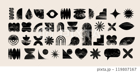 Abstract geometric graphic shapes, elements, various forms collection, Brutalist vector shapes 119807167
