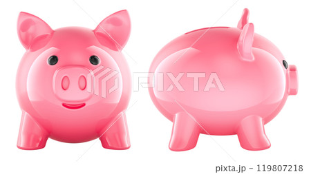 Piggy Bank, front and side views. 3D rendering 119807218