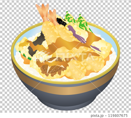 Illustration of a delicious-looking bowl of tempura 119807675