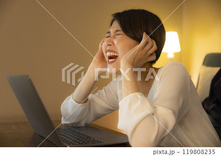 夜のリビングのビジネスウーマン 夜のリビングのビジネスウーマン 119808235