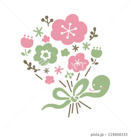 ヘビと花のブーケのイラスト ピンク ヘビと花のブーケのイラスト ピンク 119808335