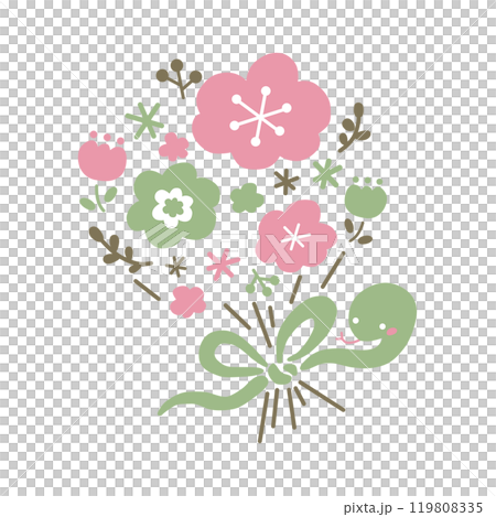 ヘビと花のブーケのイラスト ピンク ヘビと花のブーケのイラスト ピンク 119808335