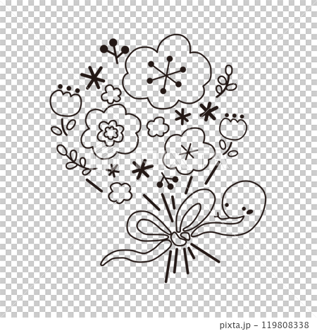 ヘビと花のブーケの線画イラスト 119808338