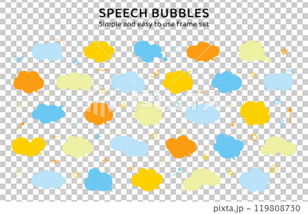 Simple speech bubble set, decoration, ornament, enclosure, speech bubble, sunburst, arrow, accent, illustration 119808730