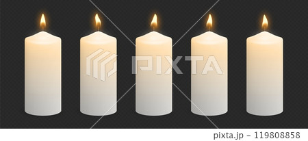 Wax candles with glowing light and flame variations 119808858