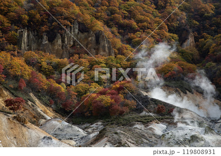 登別地獄谷の紅葉 119808931