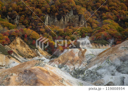 登別地獄谷の紅葉 119808934
