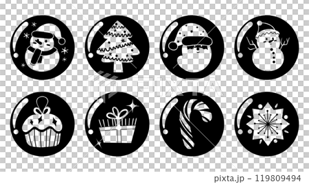 Set of isolated Christmas and New Year label in cute doodle style on transparent background. Volume 6 : Black silhouette. Set of isolated Christmas and New Year label in cute doodle style on transparent background. Volume 6 : Black silhouette. 119809494