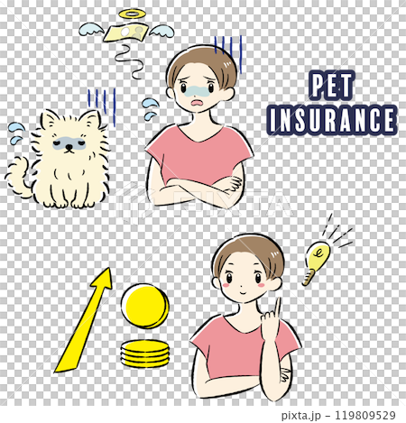 一隻身體不適的狗及其難以支付治療費用的女主人的插圖集 119809529