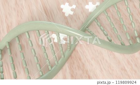 The dna and jigsaw on wood background for sci or medical concept 3d rendering. The dna and jigsaw on wood background for sci or medical concept 3d rendering. 119809924