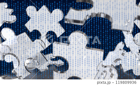 The Silver Jigsaw on Black background  for Business or technology concept 3d rendering. 119809936