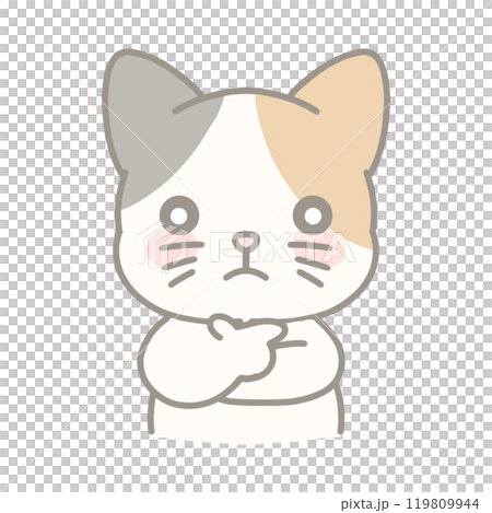 Illustration of a thoughtful calico cat 119809944