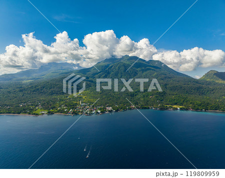 Tropical landscape with mountain and deep blue sea of Camiguin Island. Philippines. 119809959