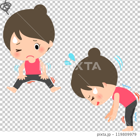 A woman with a stiff body who cannot do the splits or bend forward 119809979