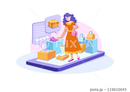 Digital marketing, e-commerce. buyer flat character shopping online Digital marketing, e-commerce. buyer flat character shopping online 119810045