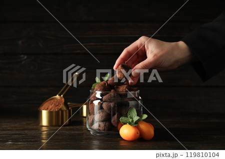 Chocolate truffles, concept of delicious sweet food 119810104