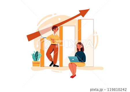 Male And Female Employees Working On Sales Growth Male And Female Employees Working On Sales Growth 119810242