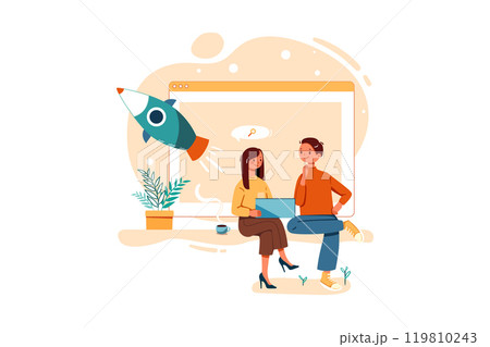 Employee Working On Startup Marketing Plan 119810243