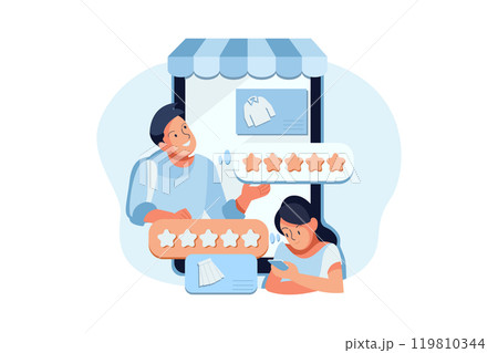 Give Us Review Illustration. Flat illustration of asking for online reviews for the concept of customer feedback 119810344