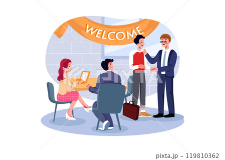Openly welcomes an employer with a firm handshake Openly welcomes an employer with a firm handshake 119810362