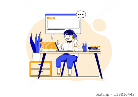 Boy Studying Online Using Tablet. Boy Studying Online Using Tablet. 119810448