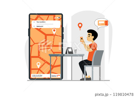 Rider On the way. Customer using a mobile app for tracking order delivery Rider On the way. Customer using a mobile app for tracking order delivery 119810478