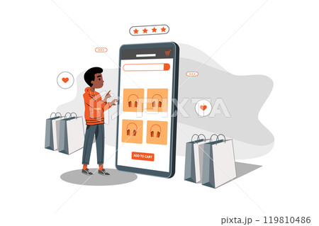 Add To Cart. Man doing online shopping and adding products on cart 119810486