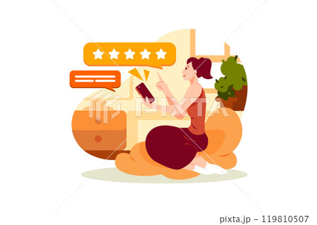 People Giving 5 Stars Rating For Online Review. People character with giving 5 stars rating for customer feedback concept People Giving 5 Stars Rating For Online Review. People character with giving 5 stars rating for customer feedback concept 119810507