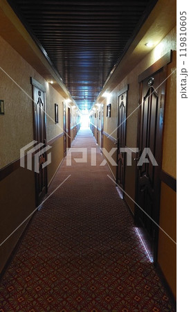 Dark corridor of the hotel 119810605