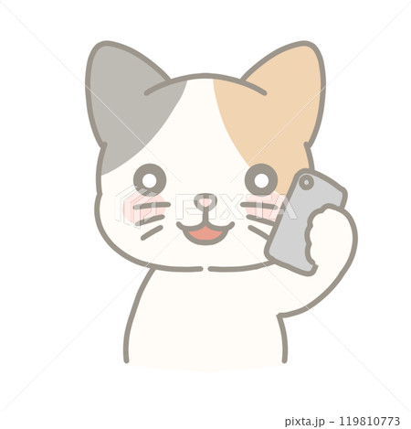 スマホで電話する三毛猫のイラスト スマホで電話する三毛猫のイラスト 119810773