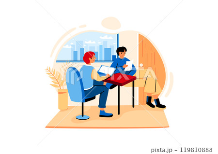 Two employees are working hard in the closed-door office 119810888