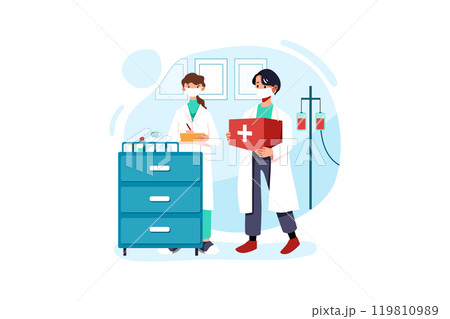 Doctor brings the vaccine kit 119810989