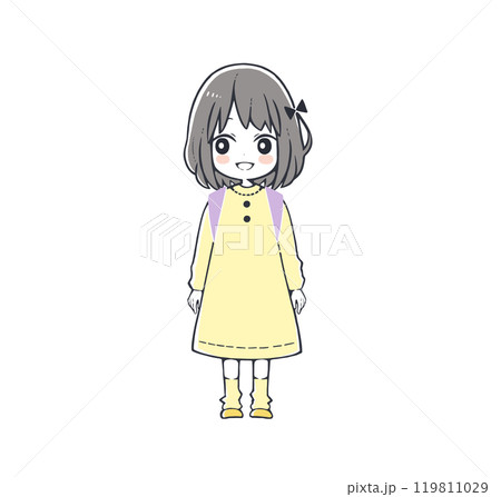 パープル（紫色）系のランドセルを背負った左目線の小学生の女の子 119811029