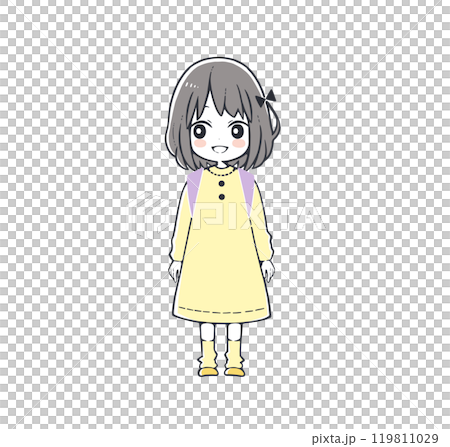 パープル（紫色）系のランドセルを背負った左目線の小学生の女の子 119811029