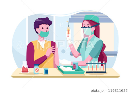 Doctors are vaccinating male patients 119811625