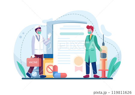 Doctor brings the vaccine kit Doctor brings the vaccine kit 119811626