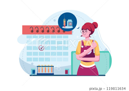 Woman Checking vaccines schedule Woman Checking vaccines schedule 119811634