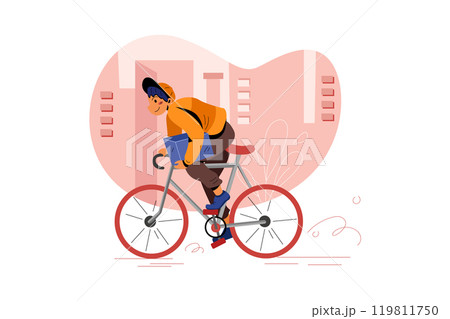 Delivery man delivering order parcel by bike for fast delivery Illustration 119811750