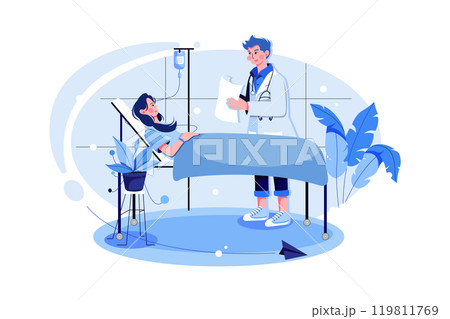Hospital patient in the private ward and doctor checking patient 119811769