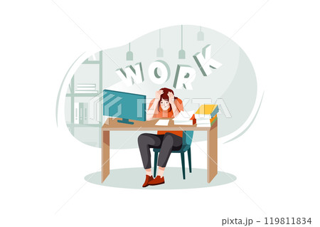 Female office workers under pressure because of work Female office workers under pressure because of work 119811834