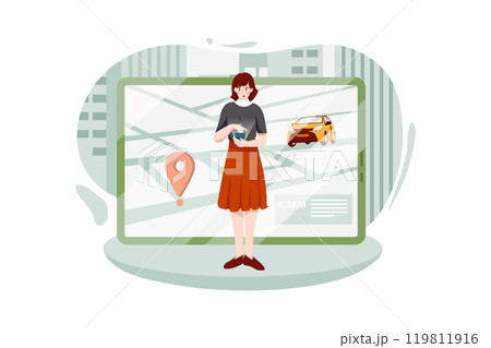 Girl passenger sending her location to the cab driver Girl passenger sending her location to the cab driver 119811916